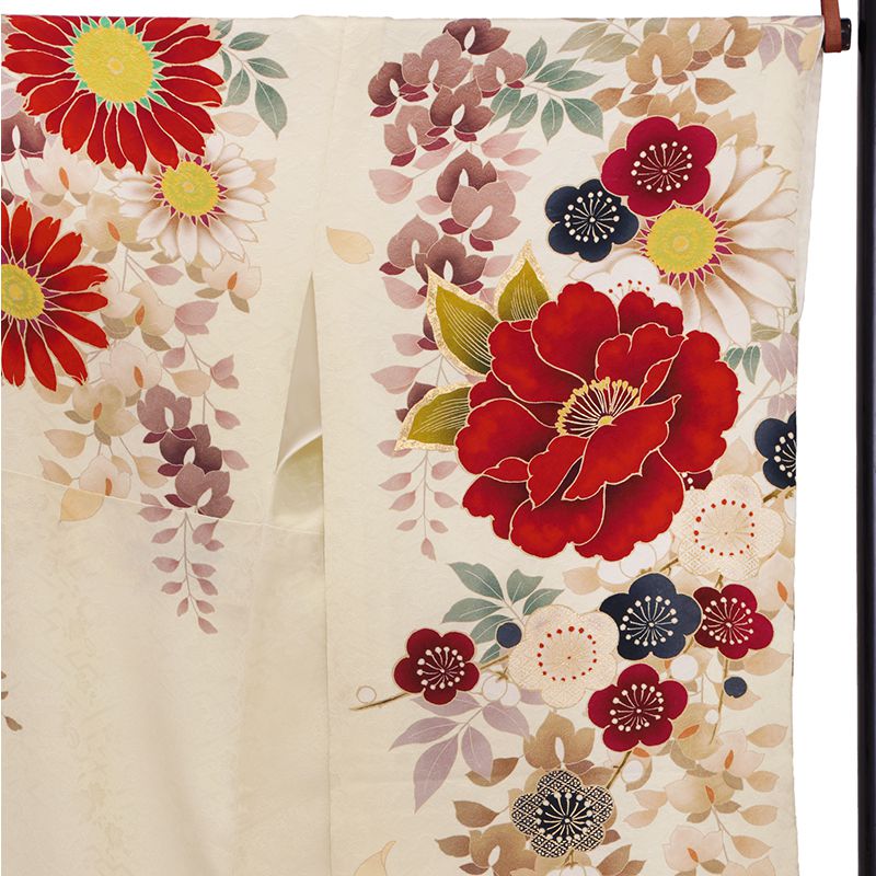 Dear 【SALE】 淡クリーム 牡丹と藤花 R2109 レンタル 振袖袴 R1957