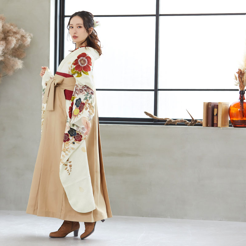 Dear 【SALE】 淡クリーム 牡丹と藤花 R2109 レンタル 振袖袴 R1957