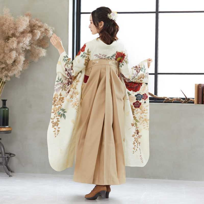 Dear 【SALE】 淡クリーム 牡丹と藤花 R2109 レンタル 振袖袴 R1957