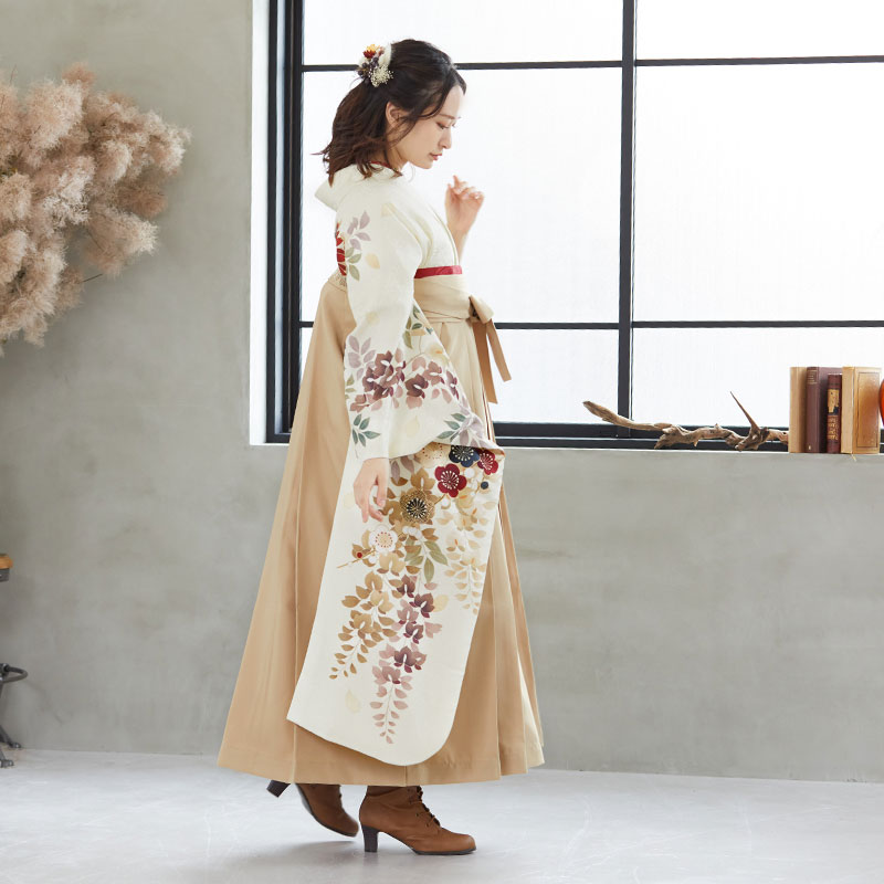 Dear 【SALE】 淡クリーム 牡丹と藤花 R2109 レンタル 振袖袴 R1957