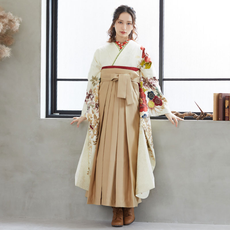 Dear 【SALE】 淡クリーム 牡丹と藤花 R2109 レンタル 振袖袴 R1957