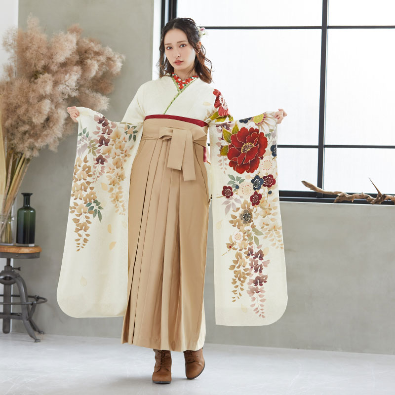 Dear 【SALE】 淡クリーム 牡丹と藤花 R2109 レンタル 振袖袴 R1957