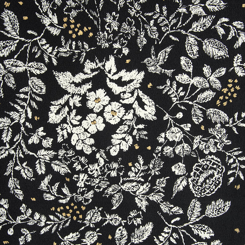 Kami Shibai 黒 草花と小鳥 レンタル 振袖袴 R1953