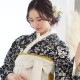 Kami Shibai 黒 草花と小鳥 レンタル 振袖袴 R1953