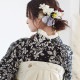 Kami Shibai 黒 草花と小鳥 レンタル 振袖袴 R1953