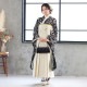 Kami Shibai 黒 草花と小鳥 レンタル 振袖袴 R1953