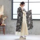Kami Shibai 黒 草花と小鳥 レンタル 振袖袴 R1953