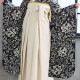 Kami Shibai 黒 草花と小鳥 レンタル 振袖袴 R1953