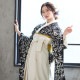 Kami Shibai 黒 草花と小鳥 レンタル 振袖袴 R1953