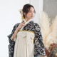 Kami Shibai 黒 草花と小鳥 レンタル 振袖袴 R1953