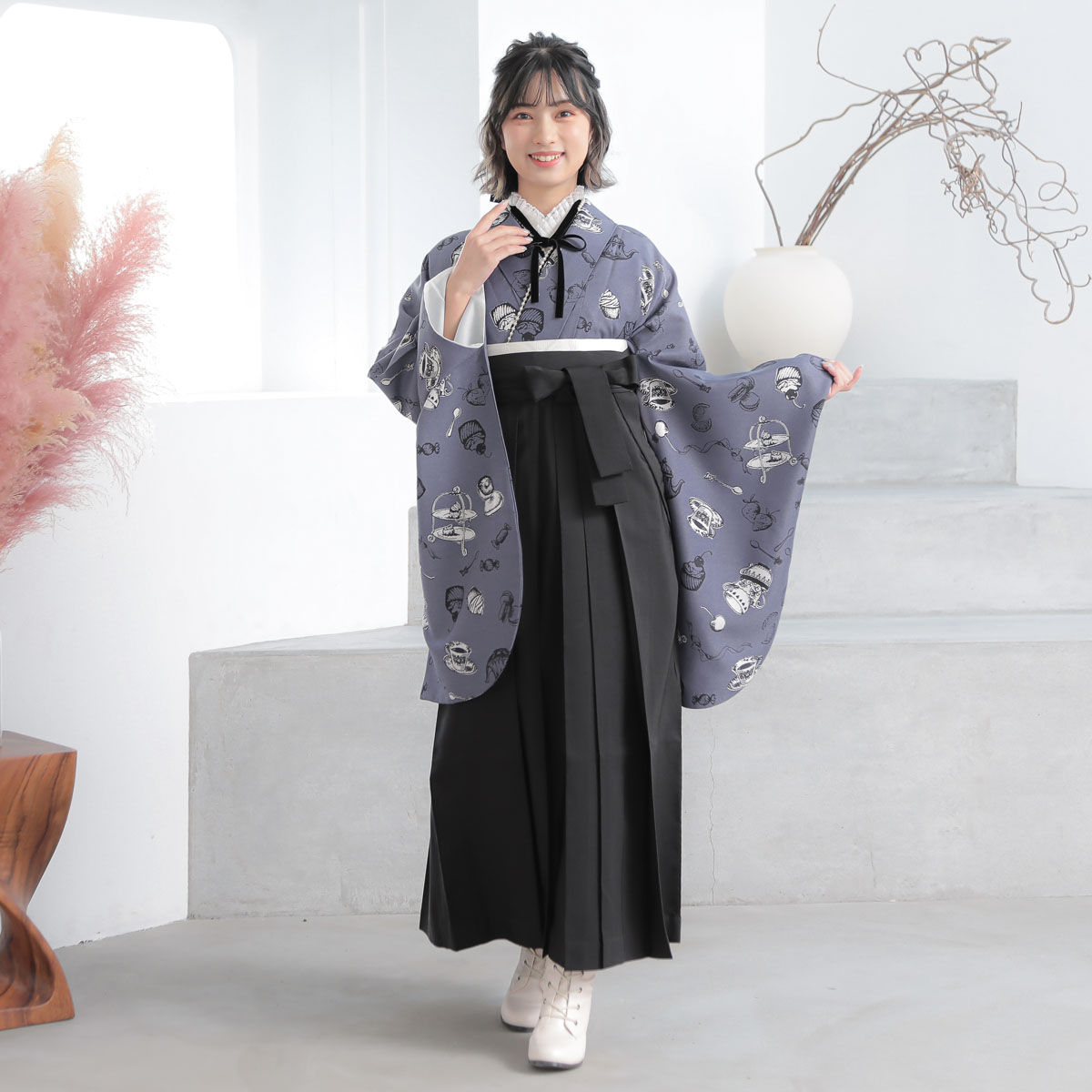  【SALE】 ブルーグレー　アフタヌーンティー A354 レンタル 大学生袴 G993