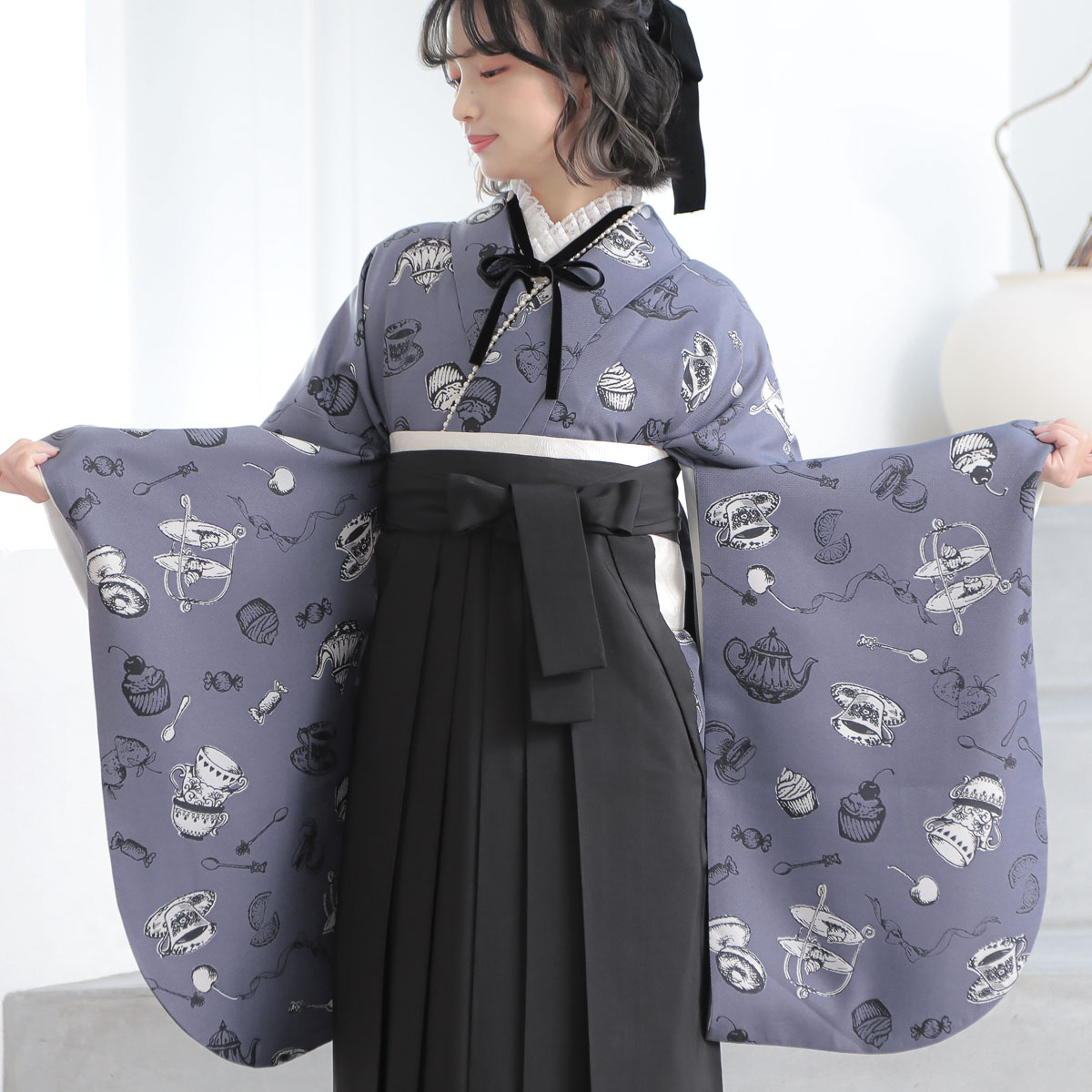  【SALE】 ブルーグレー　アフタヌーンティー A354 レンタル 大学生袴 G993