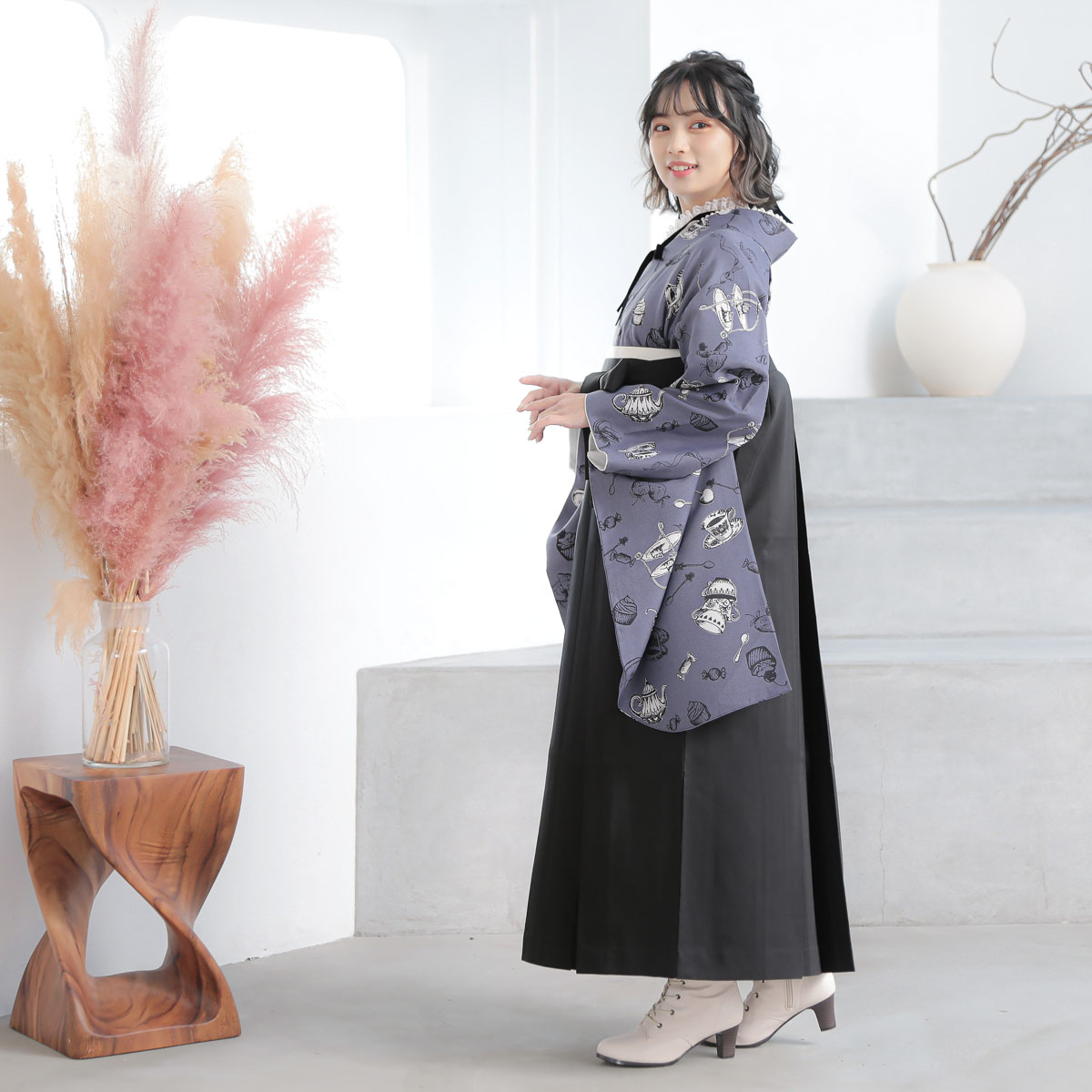  【SALE】 ブルーグレー　アフタヌーンティー A354 レンタル 大学生袴 G993