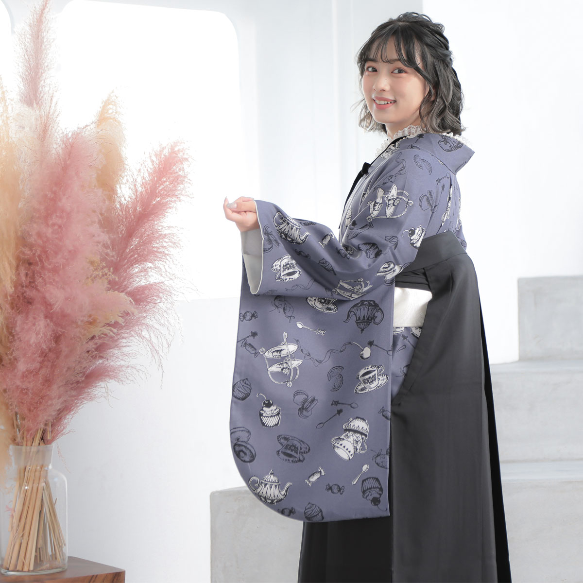  【SALE】 ブルーグレー　アフタヌーンティー A354 レンタル 大学生袴 G993