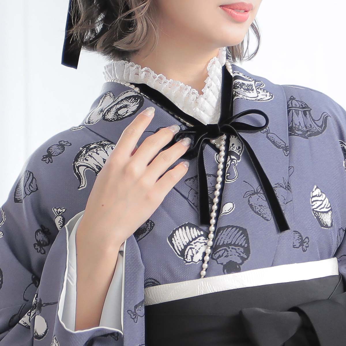  【SALE】 ブルーグレー　アフタヌーンティー A354 レンタル 大学生袴 G993