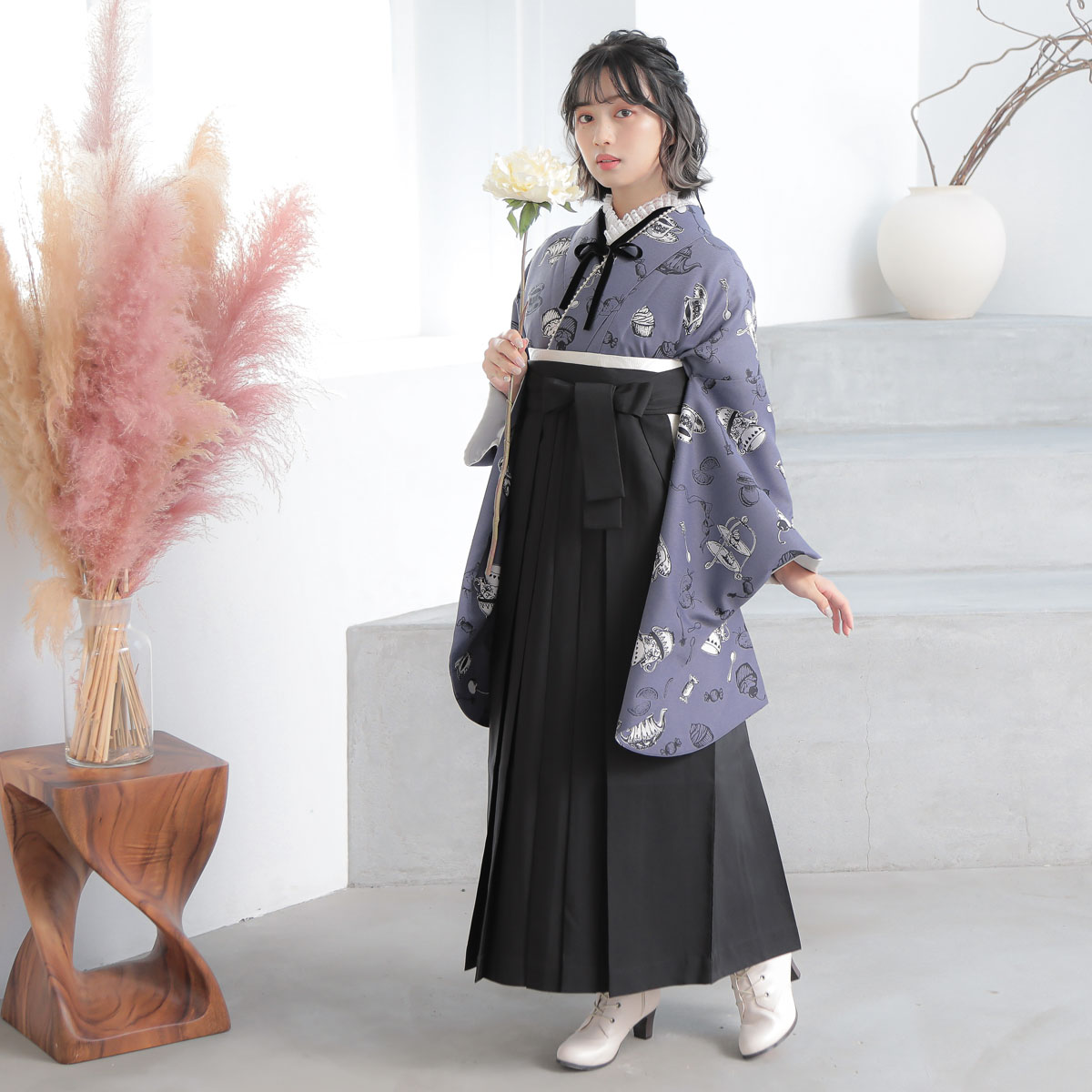  【SALE】 ブルーグレー　アフタヌーンティー A354 レンタル 大学生袴 G993