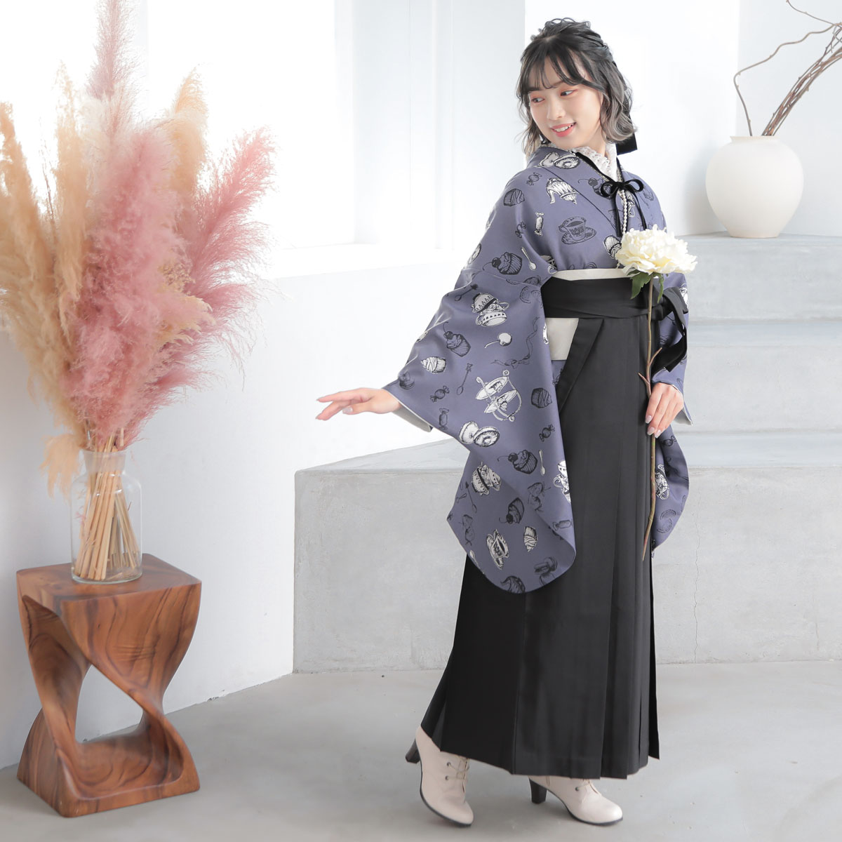  【SALE】 ブルーグレー　アフタヌーンティー A354 レンタル 大学生袴 G993