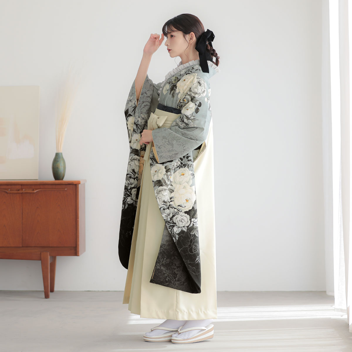 JILL STUART グレー×黒　ヴィンテージローズ レンタル 振袖袴 R2128