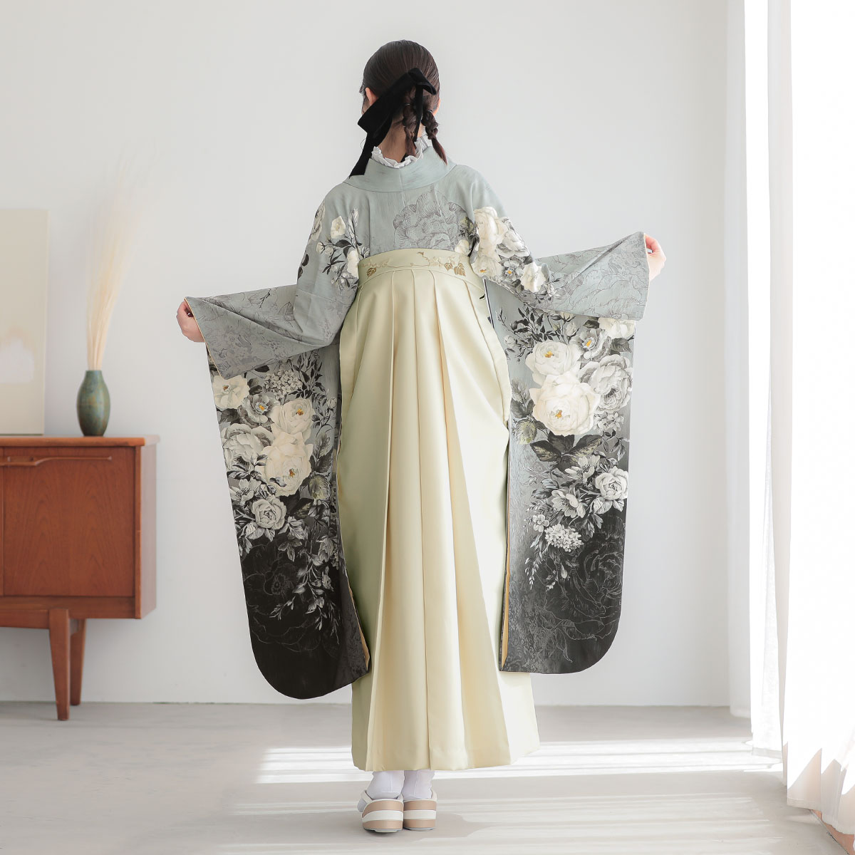 JILL STUART グレー×黒　ヴィンテージローズ レンタル 振袖袴 R2128