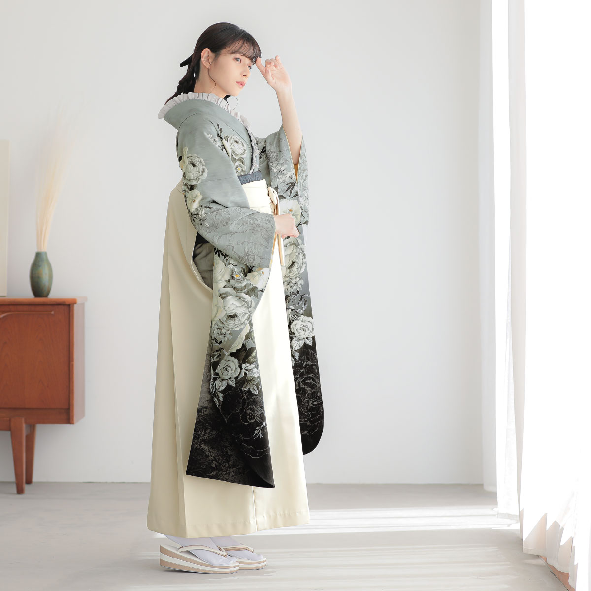 JILL STUART グレー×黒　ヴィンテージローズ レンタル 振袖袴 R2128