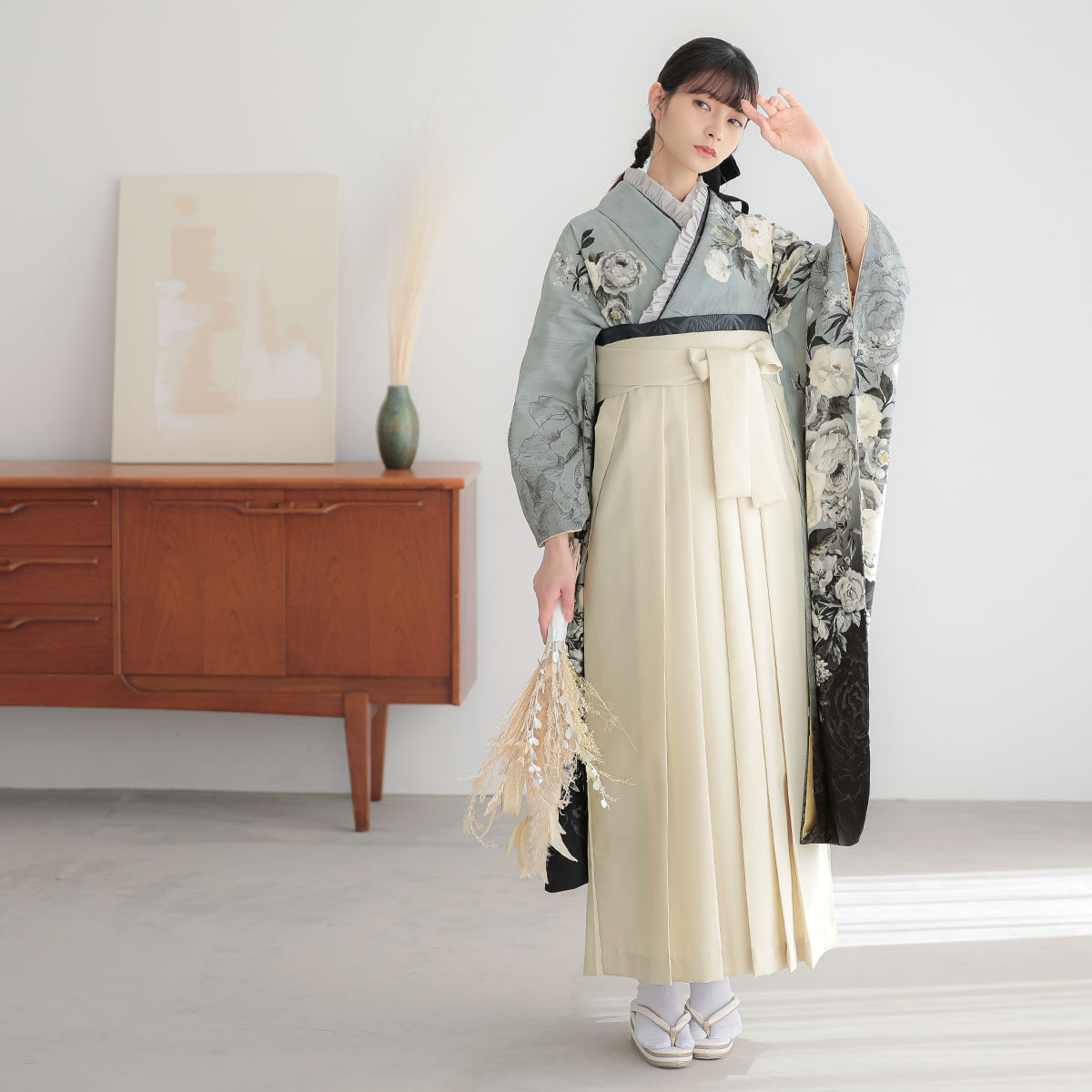 JILL STUART グレー×黒　ヴィンテージローズ レンタル 振袖袴 R2128