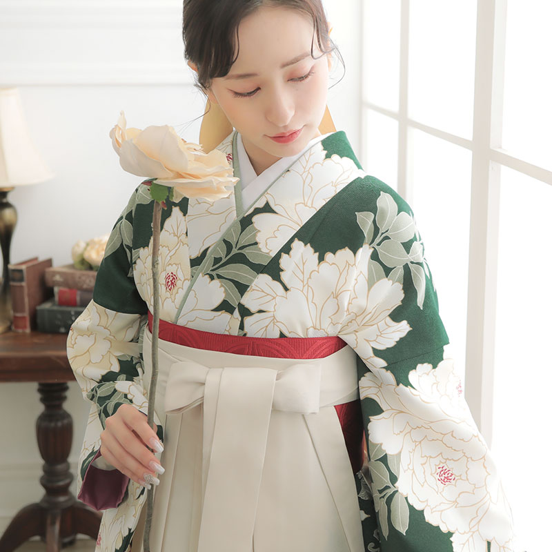  【SALE】 グリーン　白牡丹 レンタル 大学生袴 G982