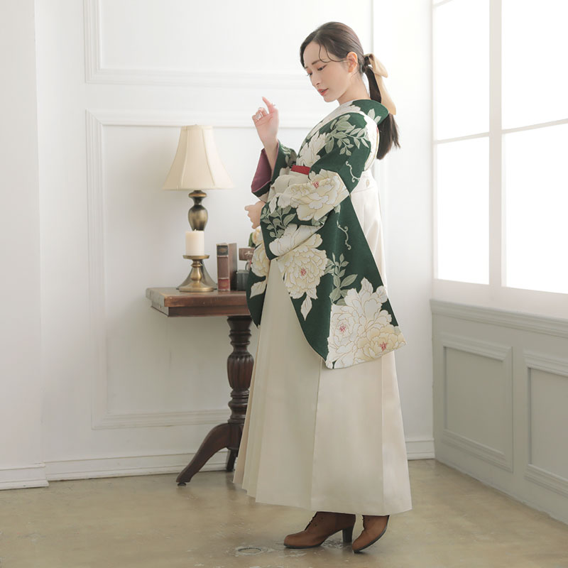  【SALE】 グリーン　白牡丹 レンタル 大学生袴 G982