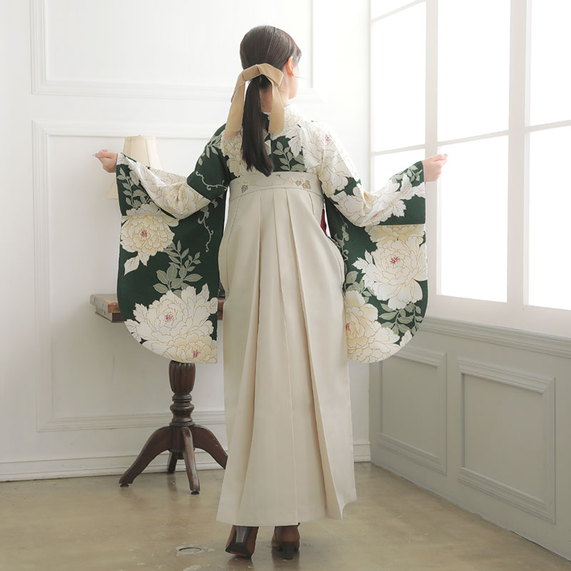  【SALE】 グリーン　白牡丹 レンタル 大学生袴 G982