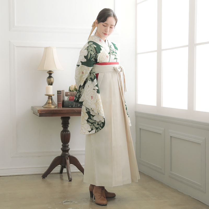  【SALE】 グリーン　白牡丹 レンタル 大学生袴 G982