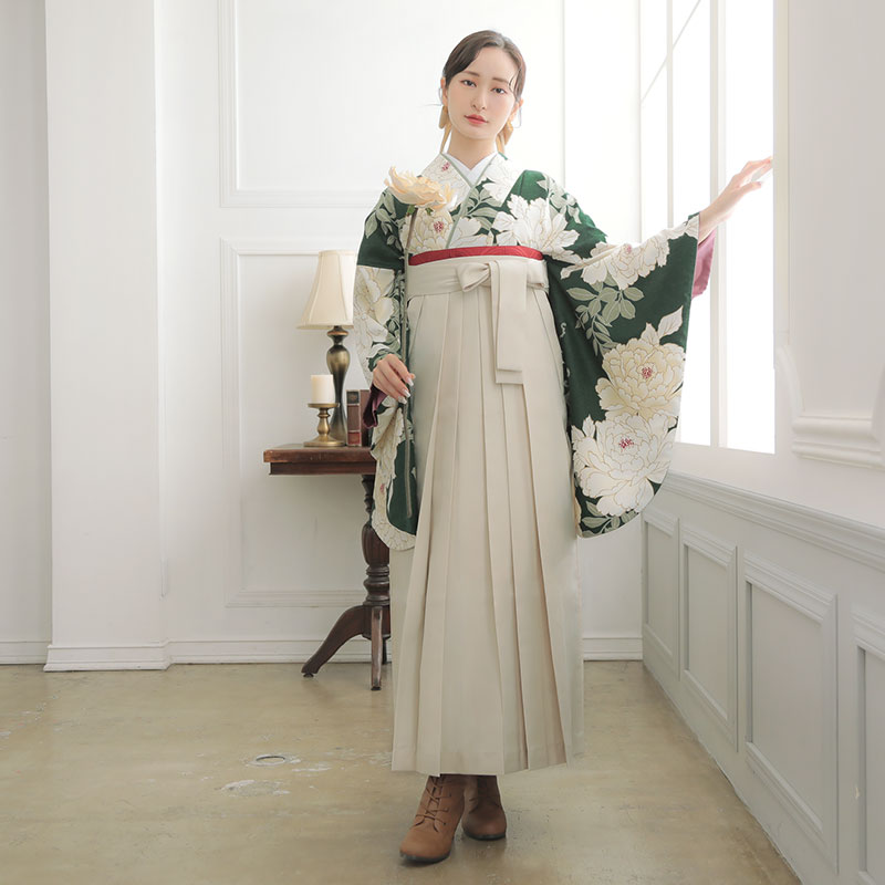  【SALE】 グリーン　白牡丹 レンタル 大学生袴 G982