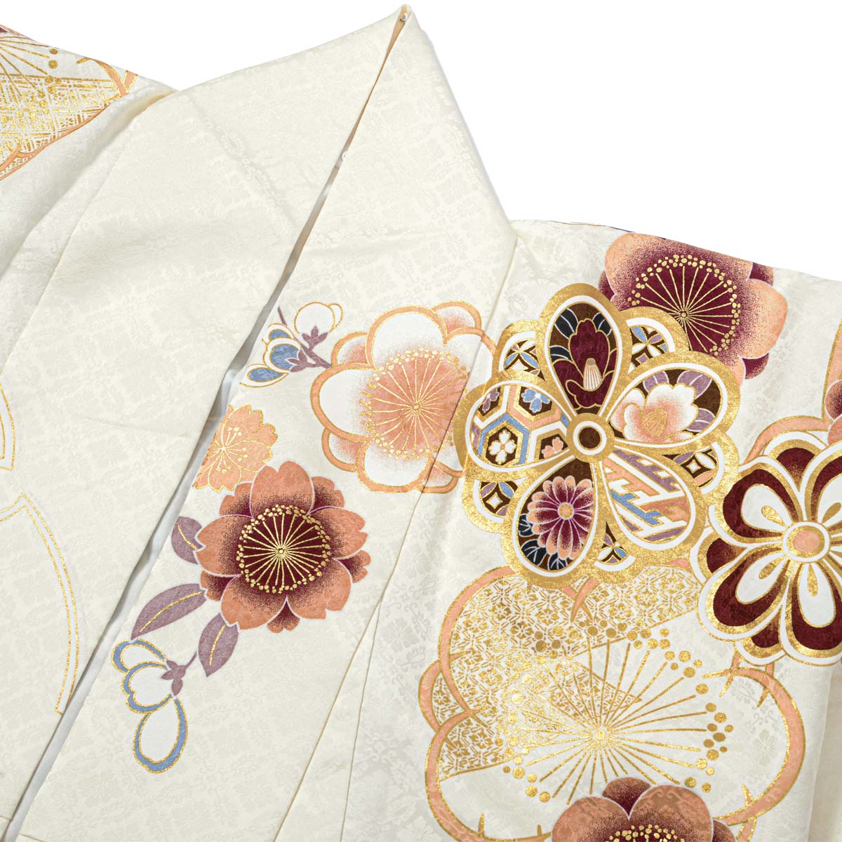  オフホワイト　梅に楓と手毬 レンタル 振袖袴 R2127