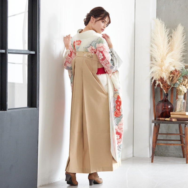 白×グレー 総絞り 胡蝶に牡丹 レンタル 振袖袴 R1942