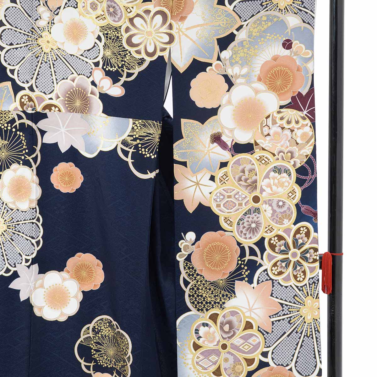  紺　梅と牡丹に鈴と手毬 レンタル 振袖袴 R2126