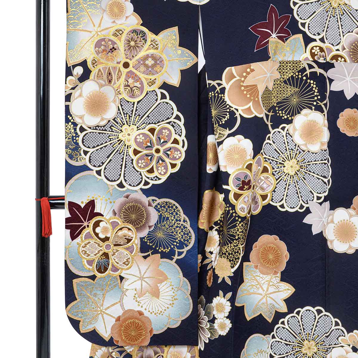  紺　梅と牡丹に鈴と手毬 レンタル 振袖袴 R2126