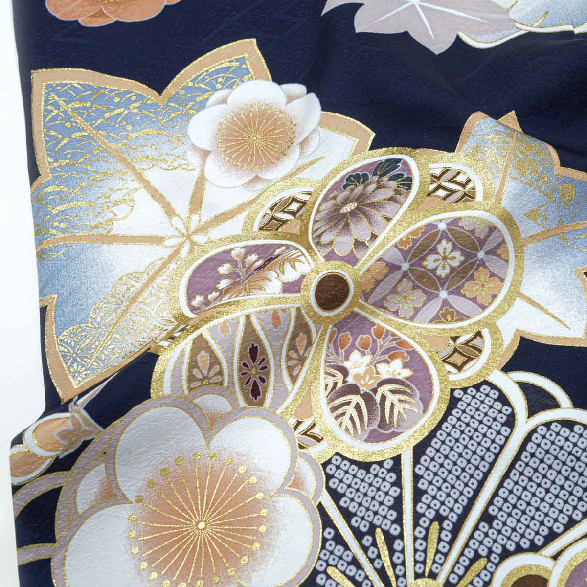  紺　梅と牡丹に鈴と手毬 レンタル 振袖袴 R2126