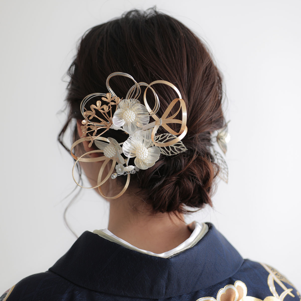  紺　梅と牡丹に鈴と手毬 レンタル 振袖袴 R2126