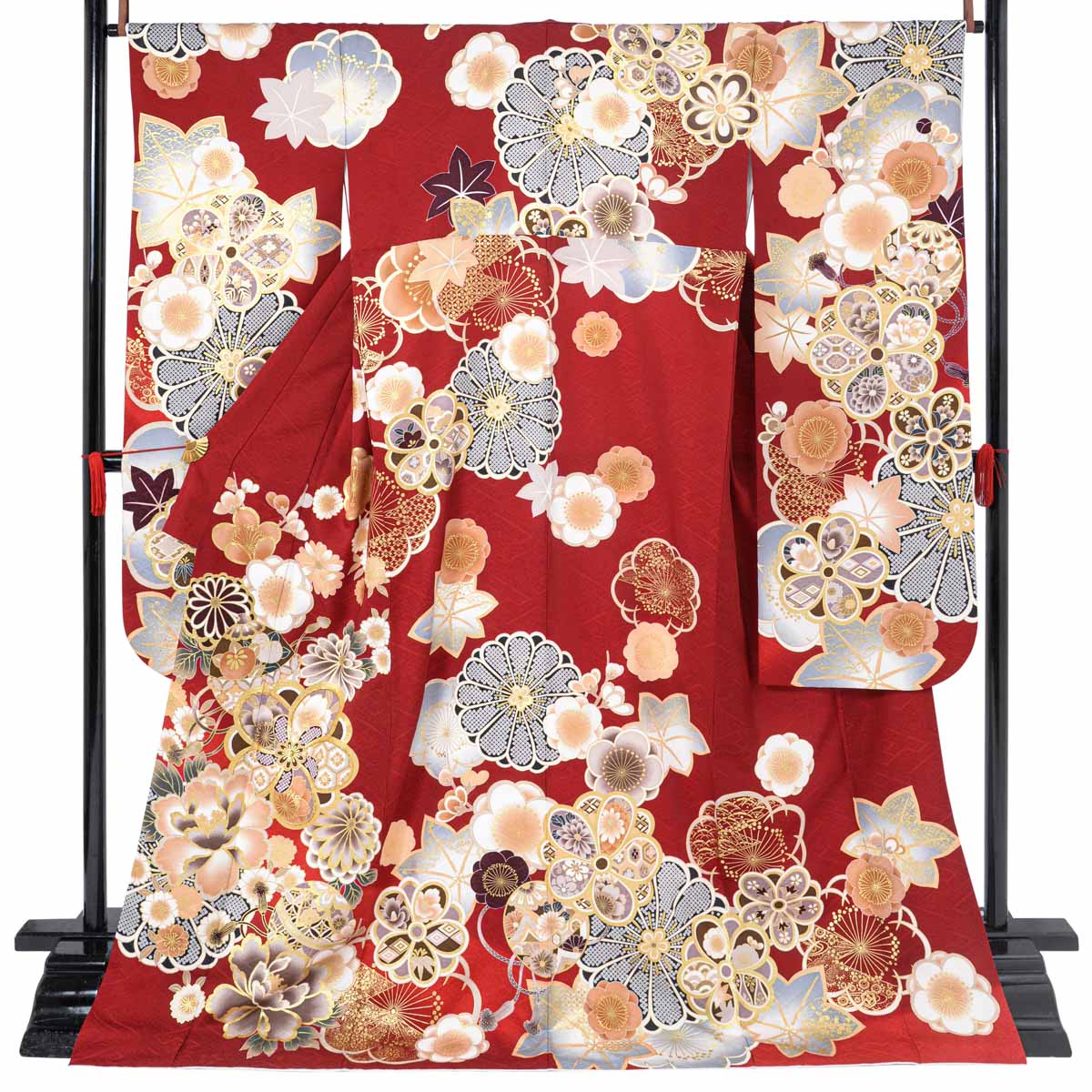  赤　牡丹梅 レンタル 振袖袴 R2125