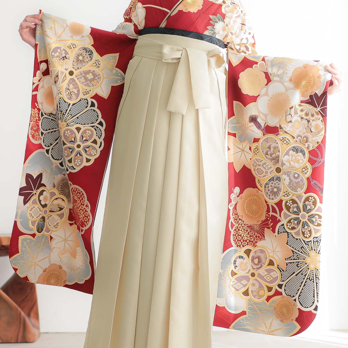  赤　牡丹梅 レンタル 振袖袴 R2125
