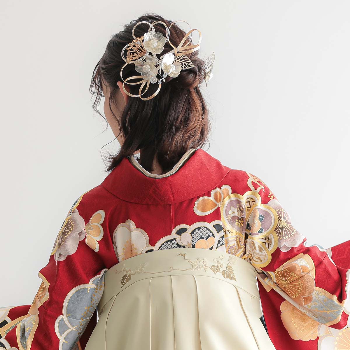  赤　牡丹梅 レンタル 振袖袴 R2125