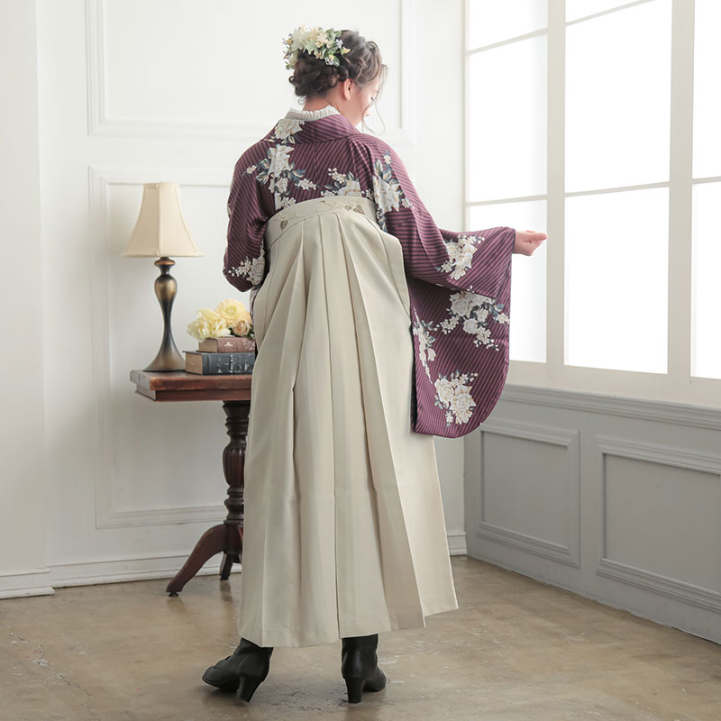 プラム　ストライプブーケ A347 レンタル 大学生袴 G965