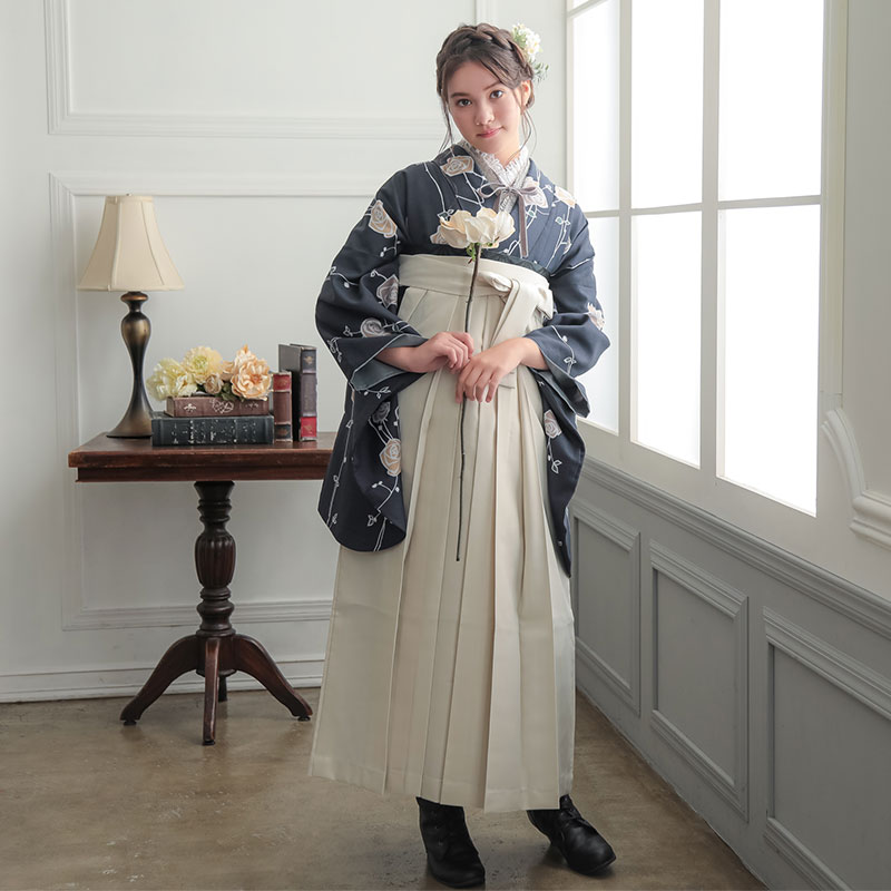  【SALE】 墨紺色　ばら A343 レンタル 大学生袴 G961