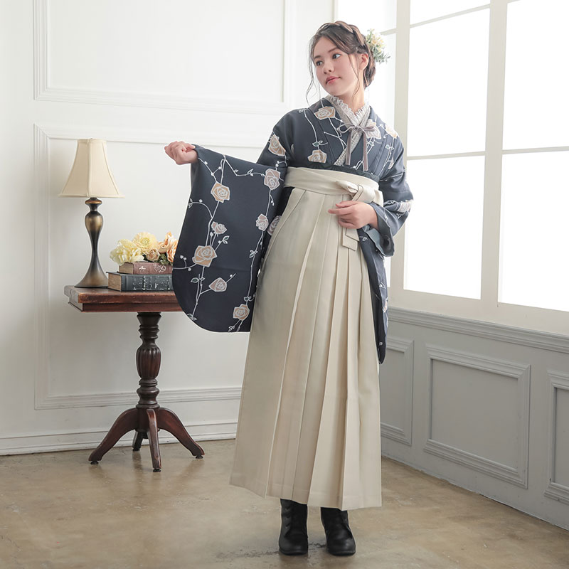  【SALE】 墨紺色　ばら A343 レンタル 大学生袴 G961