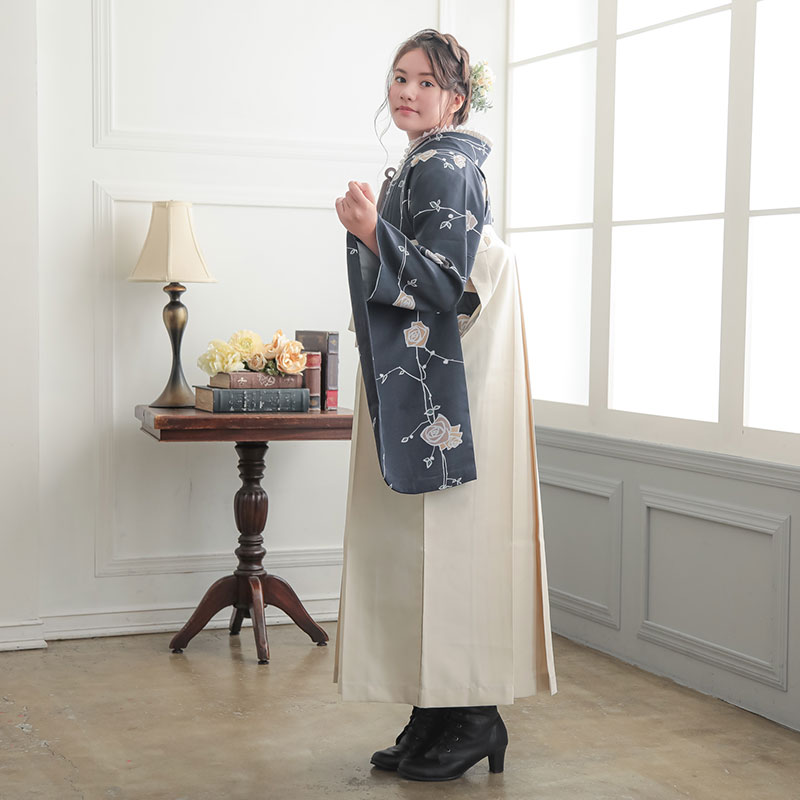  【SALE】 墨紺色　ばら A343 レンタル 大学生袴 G961