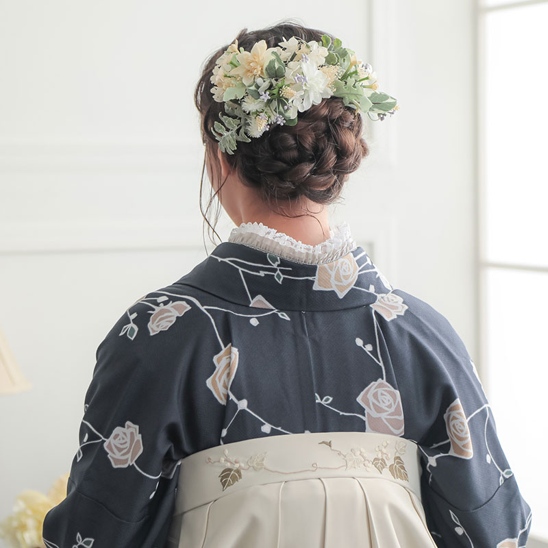  【SALE】 墨紺色　ばら A343 レンタル 大学生袴 G961