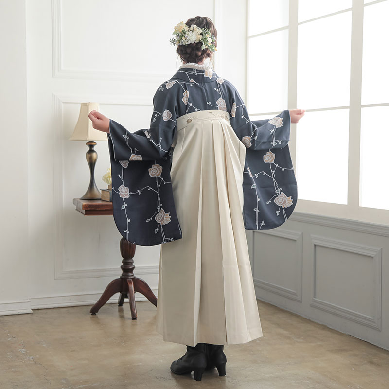  【SALE】 墨紺色　ばら A343 レンタル 大学生袴 G961