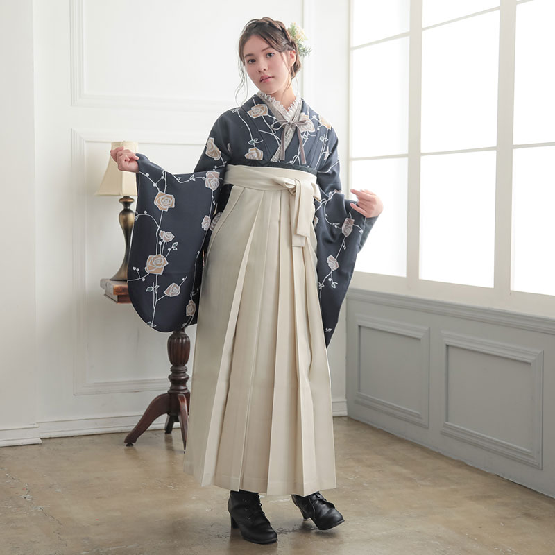  【SALE】 墨紺色　ばら A343 レンタル 大学生袴 G961