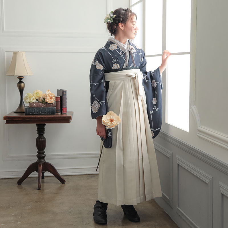  【SALE】 墨紺色　ばら A343 レンタル 大学生袴 G961