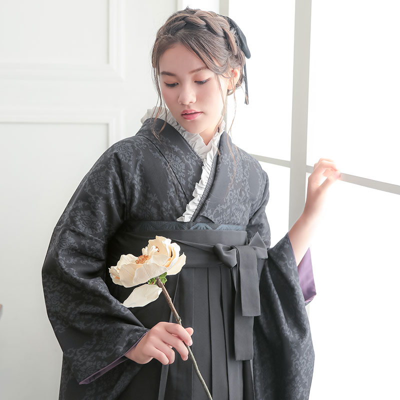  【SALE】 黒　アラベスク レンタル 大学生袴 G959