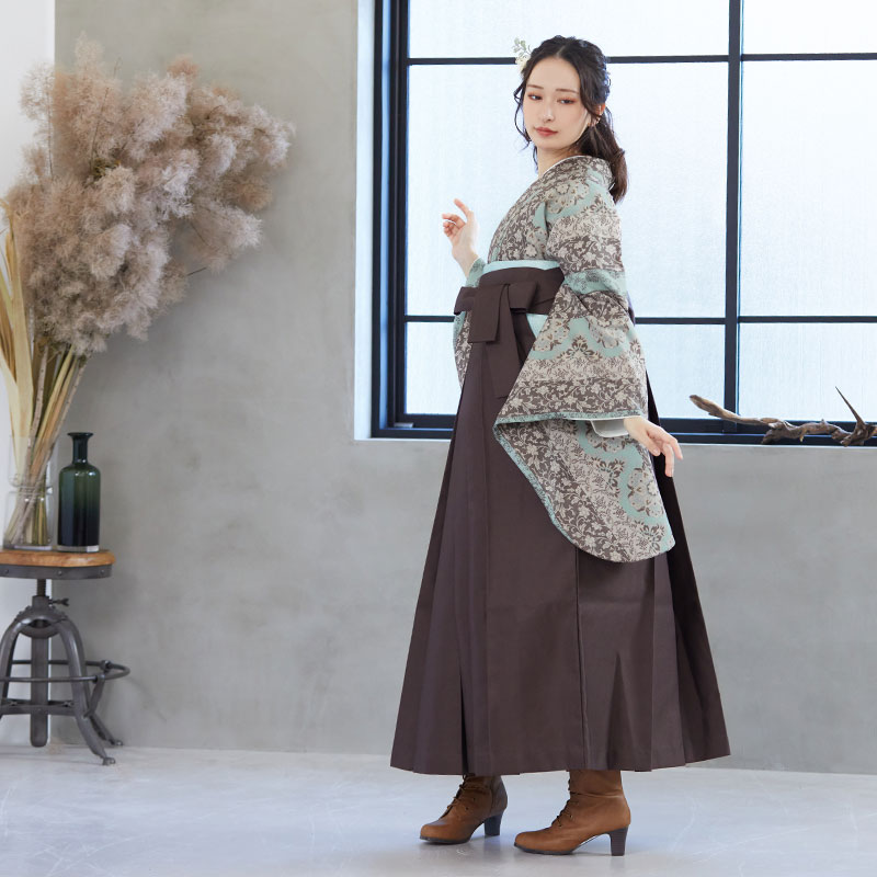  【SALE】 ベージュ×水色　縞更紗 レンタル 大学生袴 G955