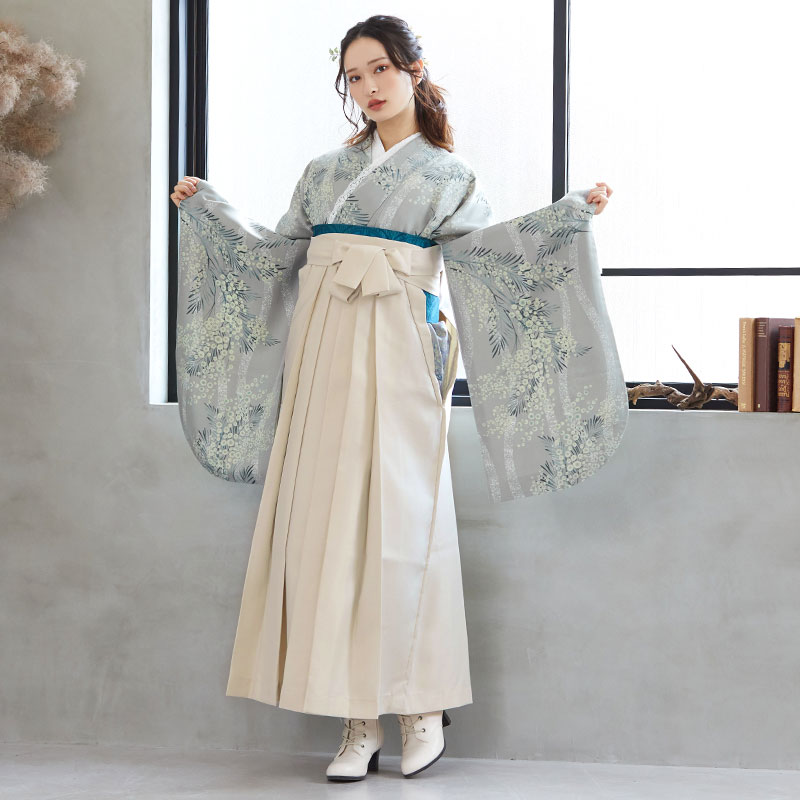  【SALE】 薄グレー　立湧にミモザ レンタル 大学生袴 G949